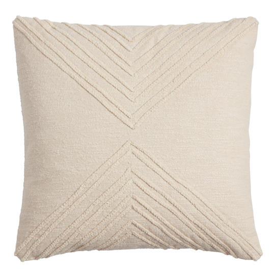 Ivory Geometric Embroidered Throw Pillow: White - Cotton - 18" Square by World Market