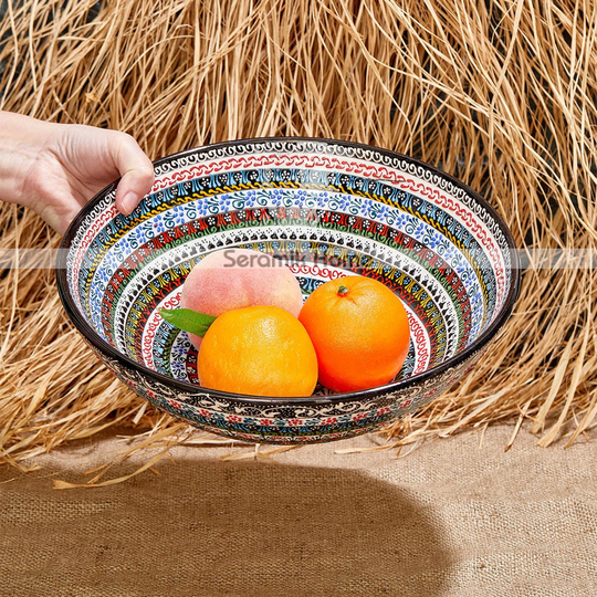 10" Handmade Ceramic Fruit Serving Bowl, Large Colorful Microwave Safe, Housewarming, Food 25cm Pottery Bowl