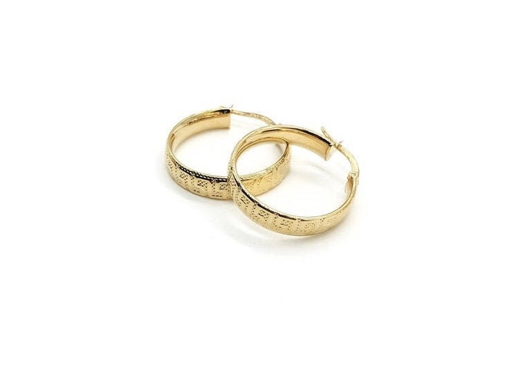 18K Yellow Gold Earrings For Women Hoops Greek Design Italian Handmade Women's Gift Her Made in Italy