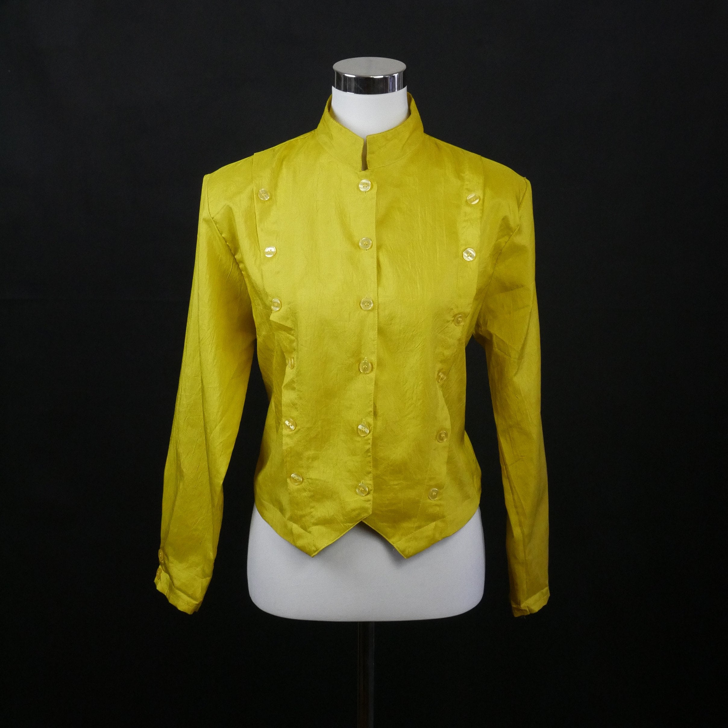 Chartreuse Blouse, 1990S Vintage Pointed-Front Synthetic Silk Top, 90S Clothing Women, Size 12 Us, 16 Uk