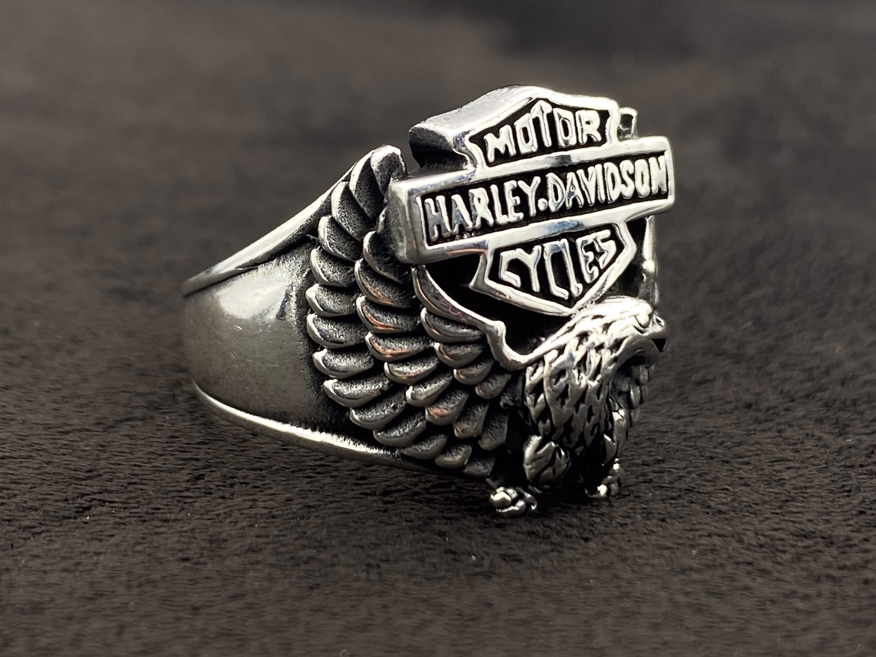 Men Silver Harley Davidson Eagle Ring, Solid Statement Davidson, Biker Motorcycle Jewelry