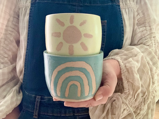 Rainbow Or Sunshine Pottery Bowl Noodle Hand Made Cereal Ceramic Thrown Breakfast