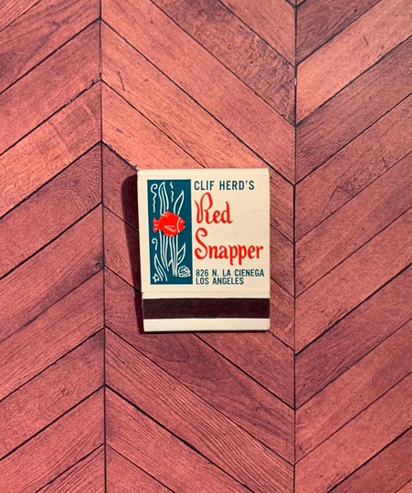Vintage Matchbook, Clif Herds, Red Snapper, Restaurant, Los Angeles, California, Front Strike, with 20 Match Sticks, Free Ship in Usa