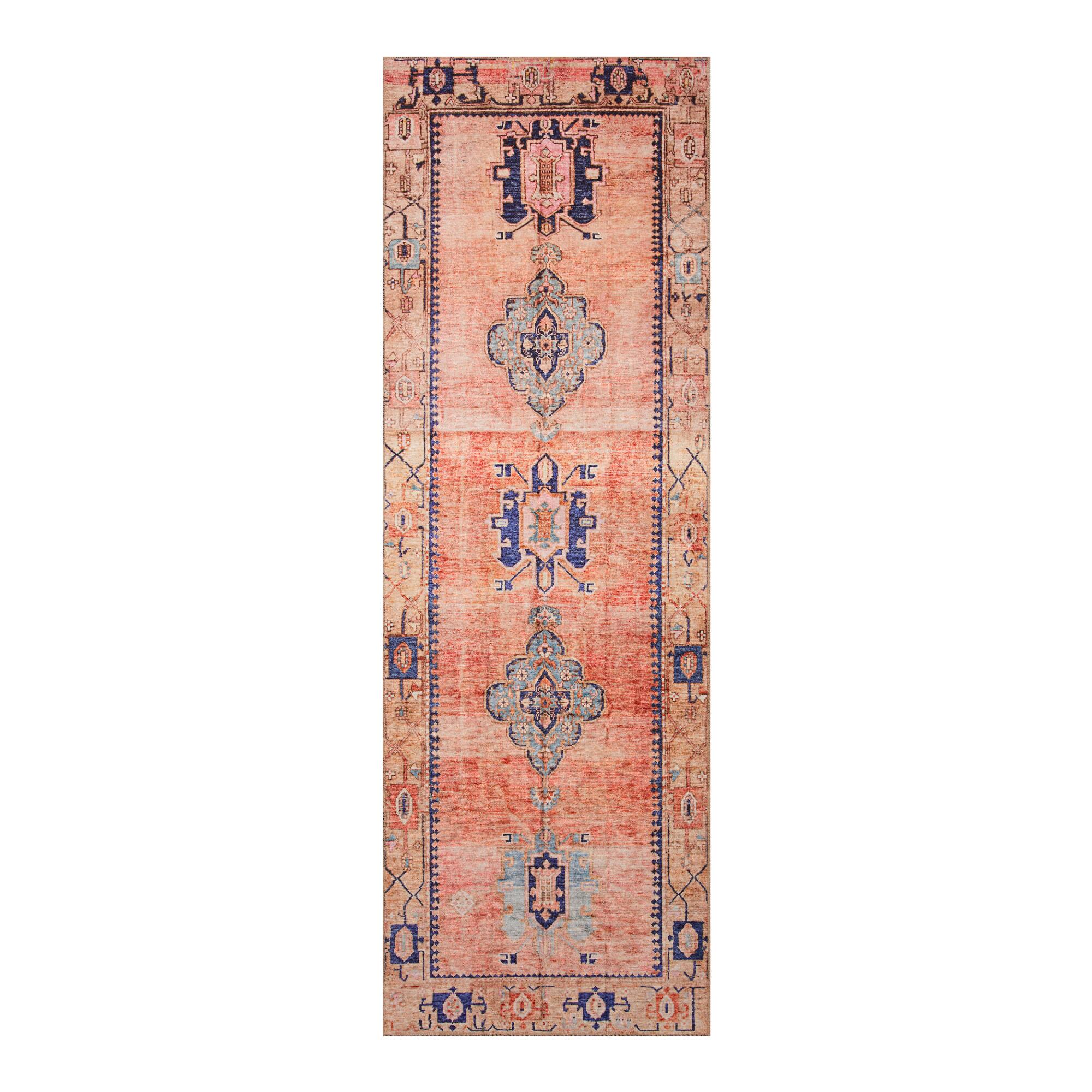 Coral and Blue Persian Style Izmir Floor Runner: Multi - Polyester by World Market