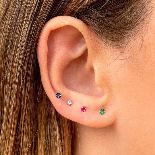 Small Silver Studs, Black Cz Studs, Dark Blue Cz Green Pick Stone Mini Studs Earrings, 1B