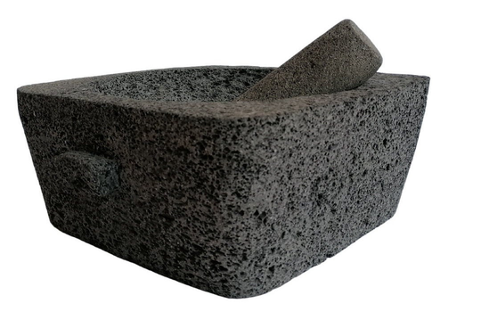 Square Molcajete Mexican Mortar Handmade Carved From Lava Rock. Large Molcajete Guacamole Bowl 11 Inch Side