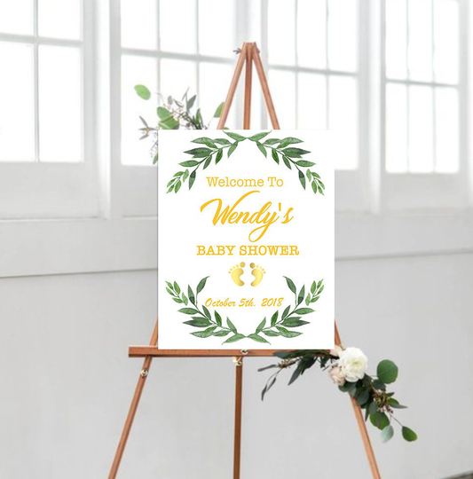Multiple Sizes Baby Shower Welcome Sign, Personalized Botanical Print, Greenery Wreath, Instant Download