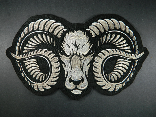 Big Silver Ram Sheep Head Iron On Embroidered Patch - Large Adhesive Embroidery Featuring A Rams & Horns Aa165