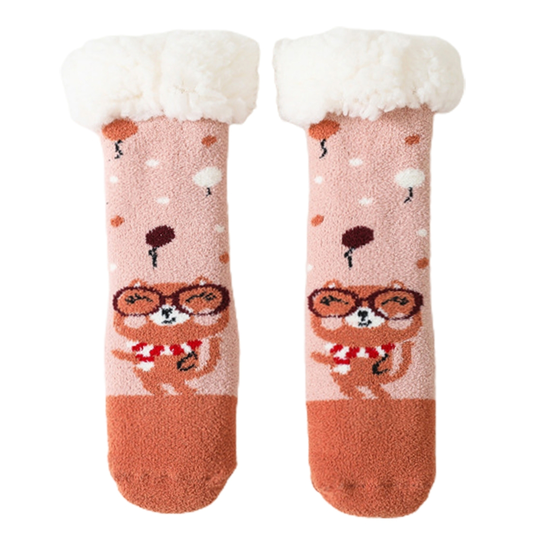 1 Pair Attractive Infant Socks Easy Wear Blend Fabric Anti-slip Bottom Cartoon Floor Socks for Home - pink