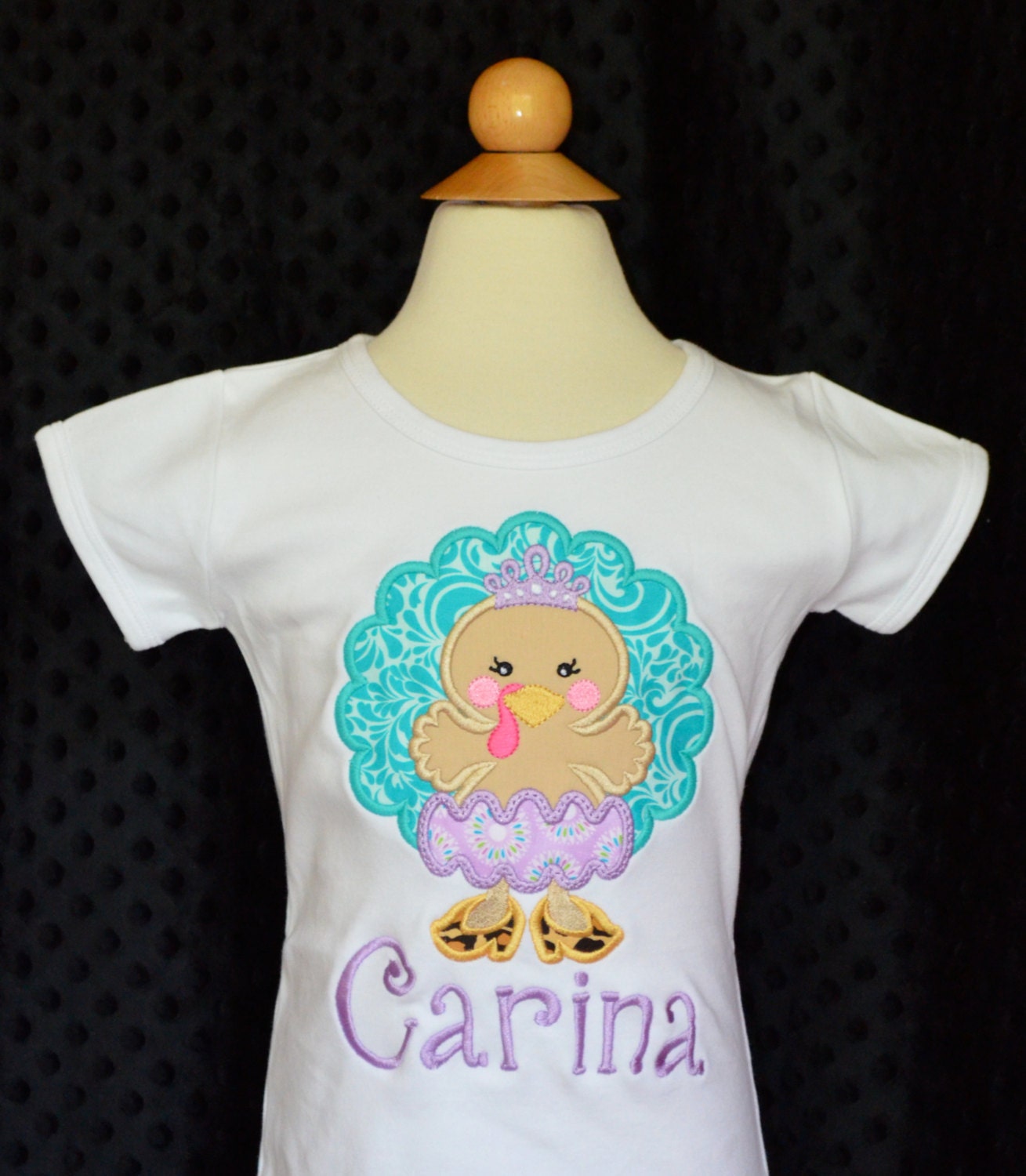 Personalized Girly Princess Turkey in Heels & Purple Skirt Applique Shirt Or Bodysuit For Boy Girl