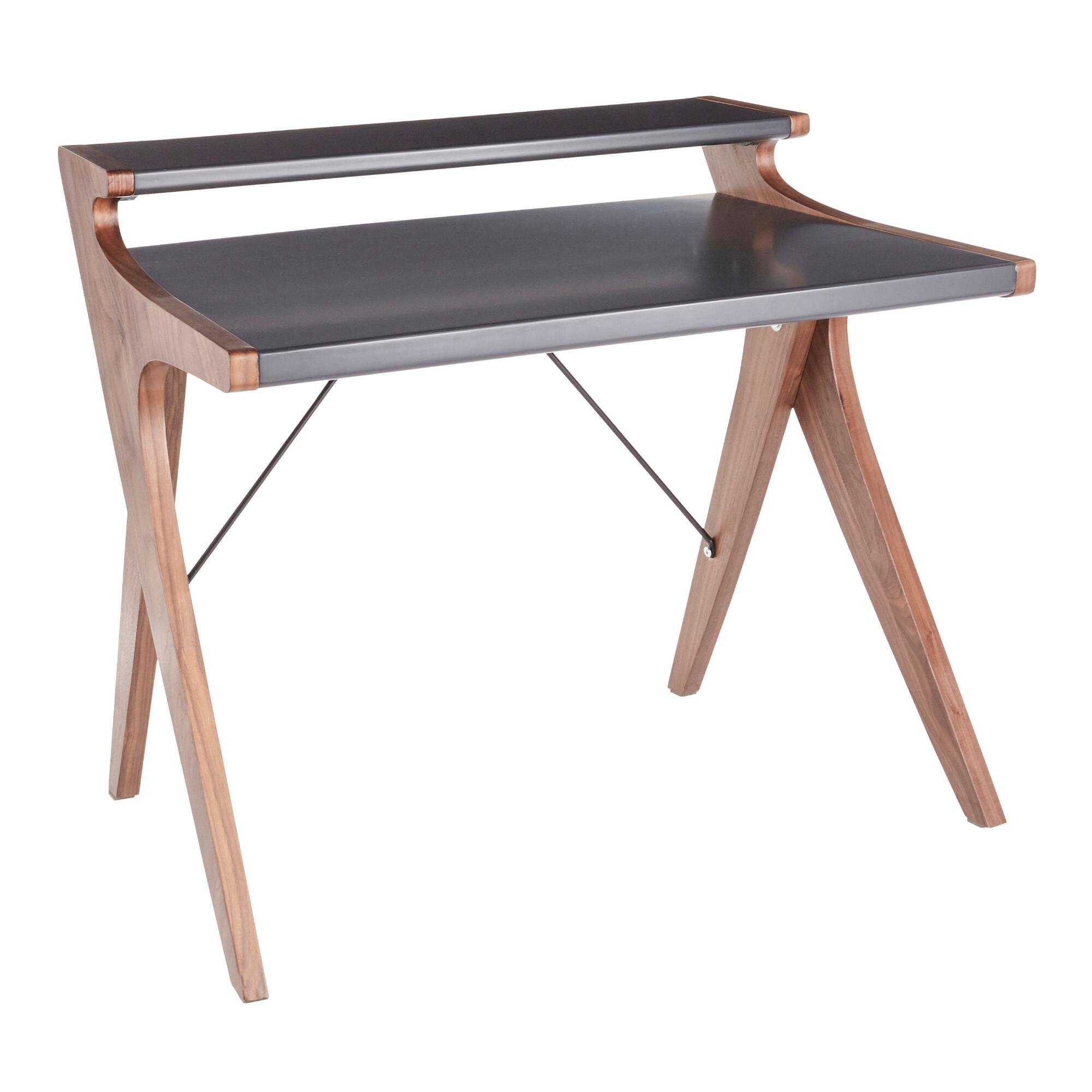 Charcoal Gray Wood Two Tier Dwayne Desk: Brown/Gray by World Market