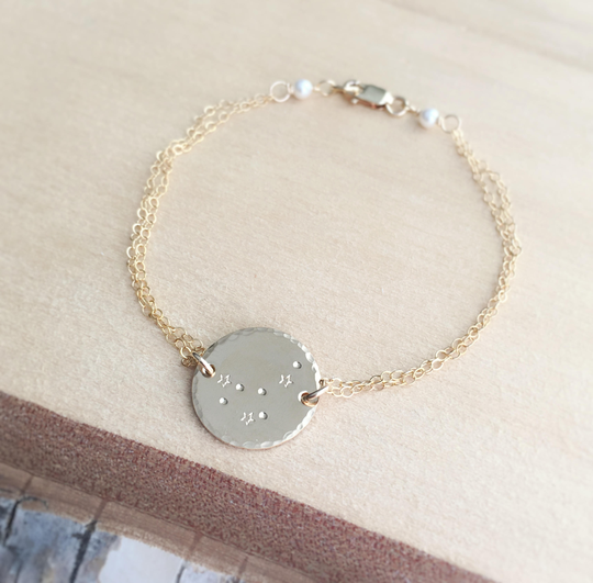 Cancer Sign Constellation Bracelet, Pisces Zodiac Jewelry, June Birthday Gift, Cancer Best Friend Long Distance Friend, 14K Gold Fill