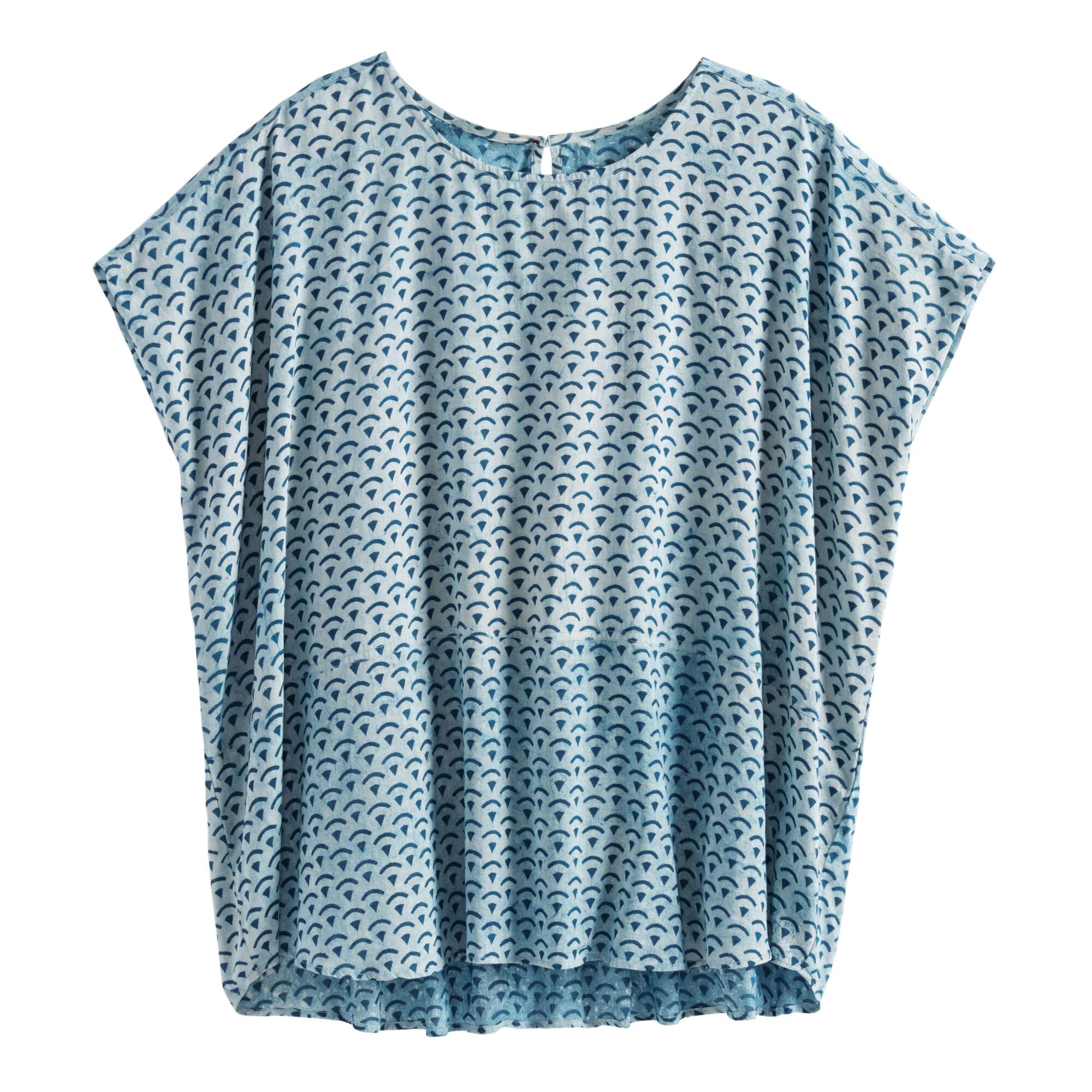 Indigo And White Triangle Print Aoki Top: Blue by World Market