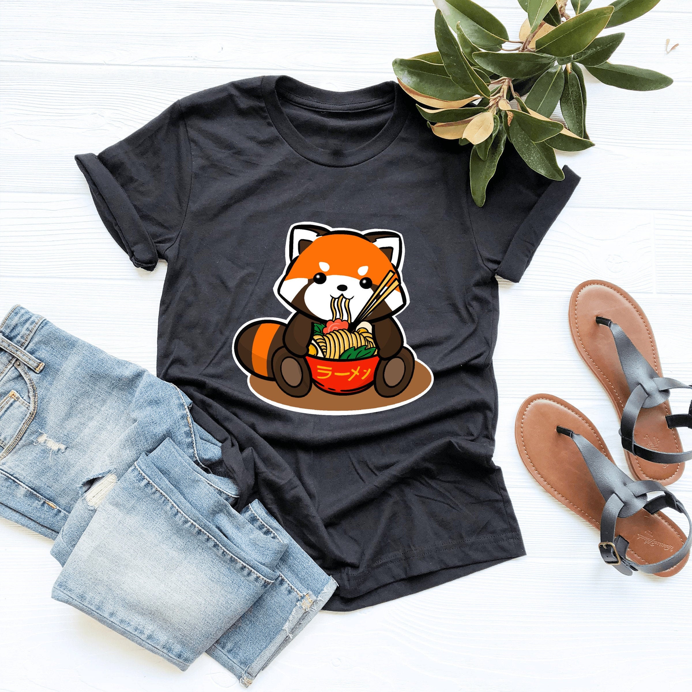 Red Panda Eating Ramen Shirt, Lover, Lover Gift, V-Neck, Tank Top, Sweatshirt, Hoodie
