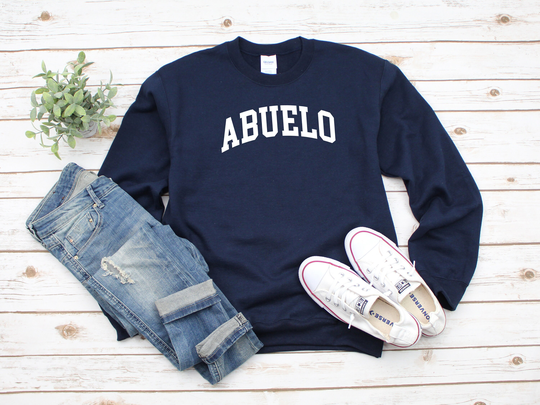 Abuelo Arched Heavy Blend Crewneck Sweatshirt, Sweater, Abuelito Proud Grandpa Gift For Abuelo, Sweaters