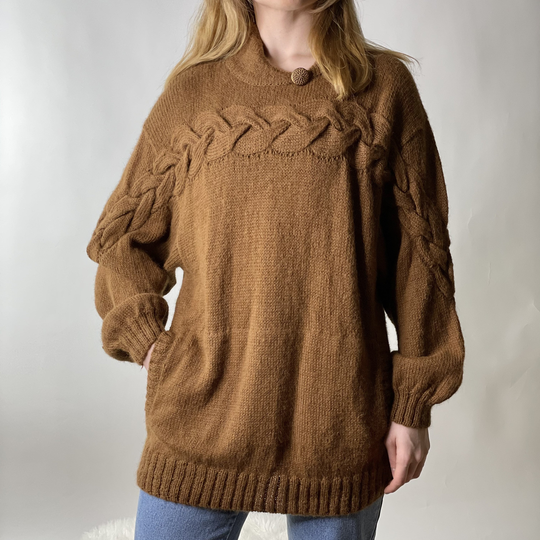 Vintage Brown Mohair Blend Oversized Sweater, Large