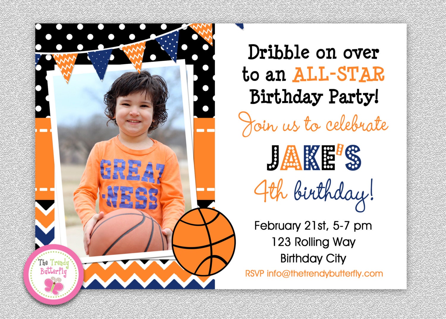 Basketball Birthday Invitation, Party, Invitations, Kids Photo Invitation