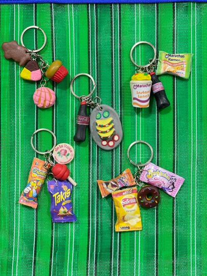 Mexican Keychains - Llaveros Unique Gifts Ramen Noodles- Tacos Concha Takis Accessories Pan Dulce Mazapán Donut Fiesta