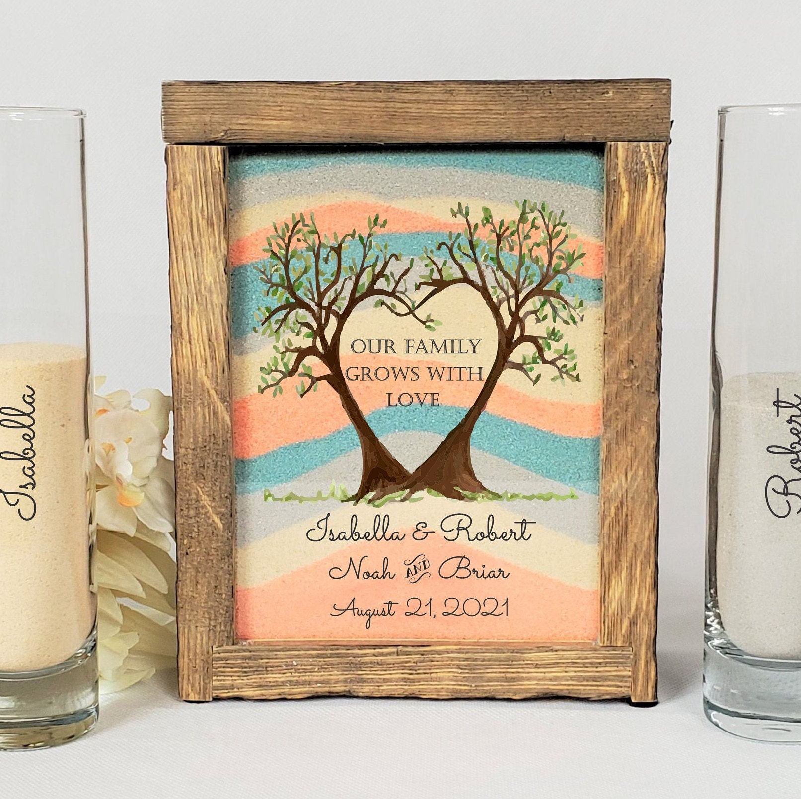 Blended Family Wedding Sand Ceremony Set, Rustic Shadow Box Frame With Tree, Unity Candle Alternative, Decor
