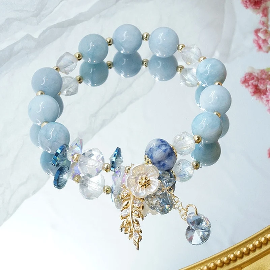 Feng Shui Color Stone Beads Strand Bracelets, Crystal Floral Bead, Everyday Stone Bead Bracelet, Fashion Bracelet