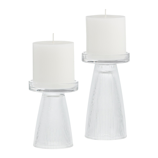 Clear Ribbed Glass Pillar Candle Holder: White by World Market