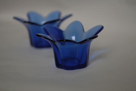 Pair Of Vintage Cobalt Blue Tulip Shaped Tealight Candle Holders