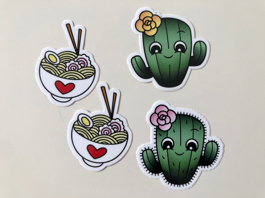 Cute Cactus/Ramen Bowl Sticker Set