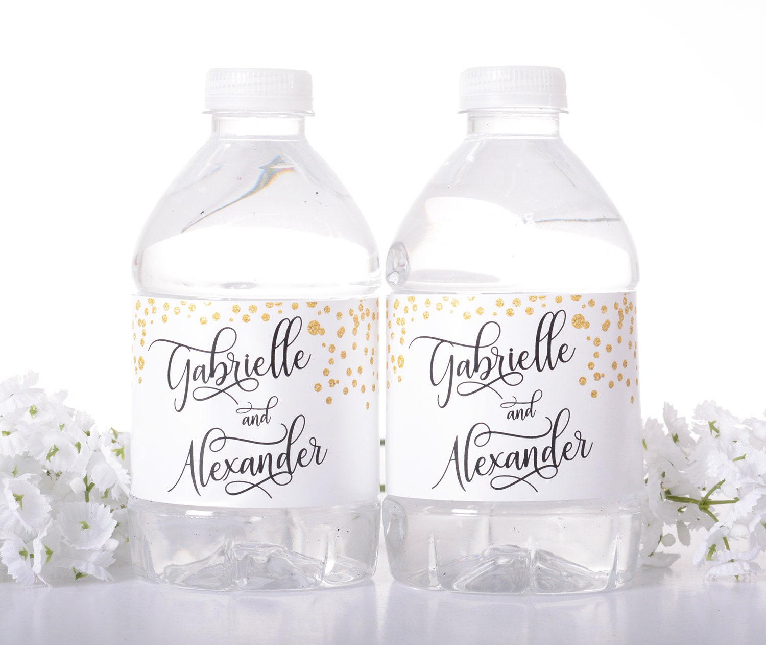 Gold Confetti Wedding Stickers, Waterproof Bottle Labels, Water Wraps, Reception Decor