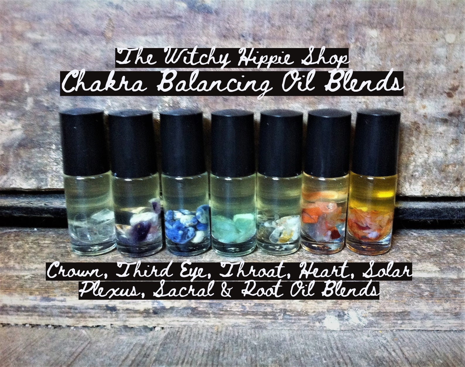 Chakra Balancing Roller Blend Set/Of 7 Roll On Bottles Gemstone Infused Essential Oil Blends 5 Ml Kit
