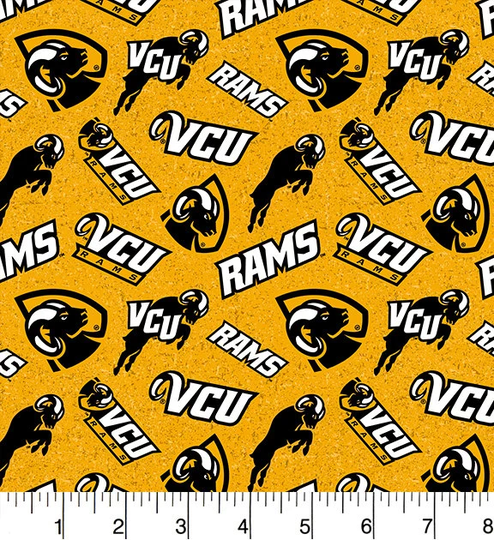 Virginia Commonwealth University Cotton Fabric By Sykel-Vcu Rams Tone On & Matching Solid Fabrics