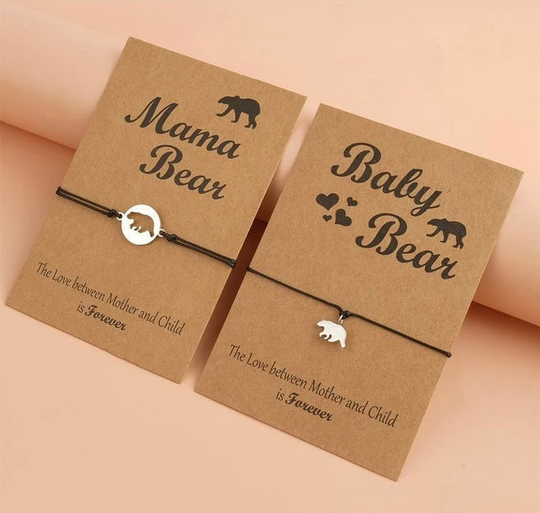 Mother Daughter Mama Bear Baby Bracelets, Bonding Bracelets With Wish Card, Gift For Mom