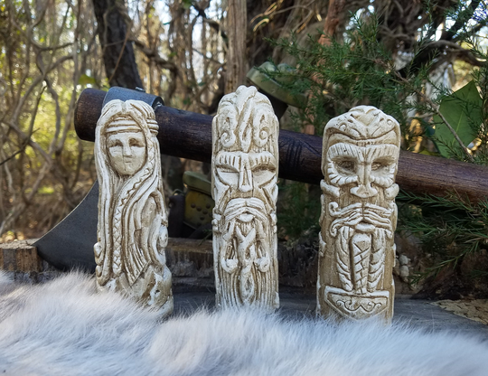 Set Of 3 Norse Totems Viking Gods Idols Odin Thor Freya Freyja Asatru Altar Statue Figurines