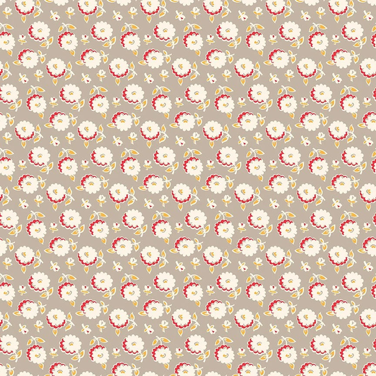 Lori Holt Cook Book Fabric By Riley Blake - Taupe Gray Mums Floral The 1/2 Yard Or Fat Quarter