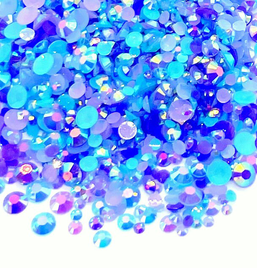 Blue Raspberry Blend Rhinestone Mix 3/4/5/6mm Flatback Jelly Resin Rhinestones Mixed Sizes, Pretty Mix - Purples | Blues