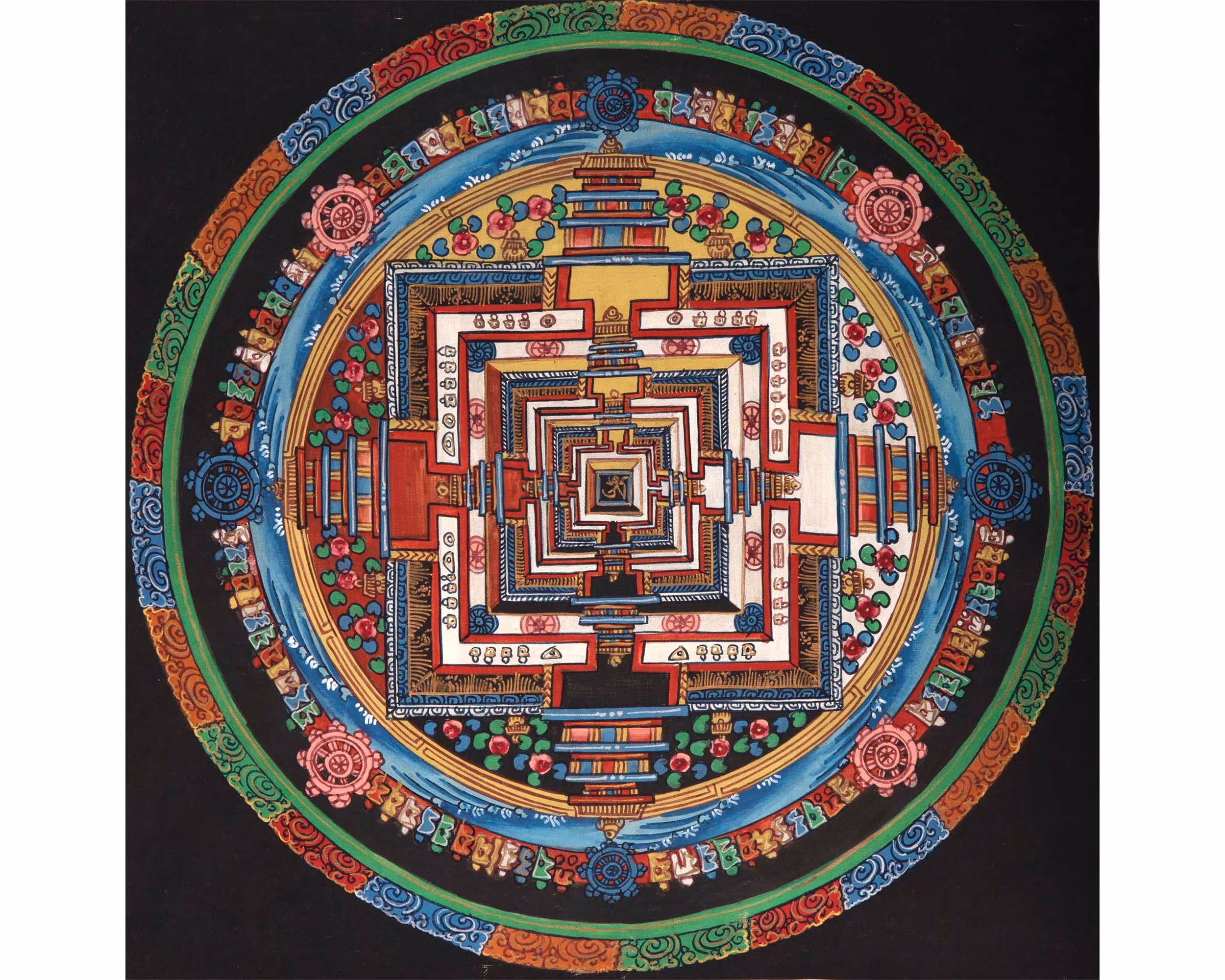 Excellent Quality Kalachakra Mandala Thangka Painting | Rare Genuine Hand Painted Tibetan Thangka Thanka Gold Leaf Wall Decor
