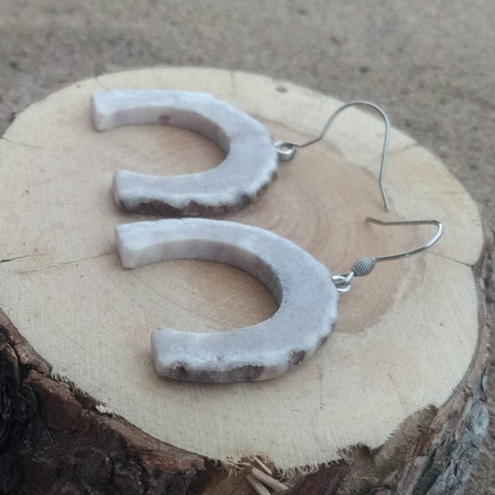 Horseshoe Earrings, Carved Elk Horn, Surgical Steel Hooks, Larp, Cosplay, Wiccan, Magick, Pagan, Viking - Hand Made & in The Usa