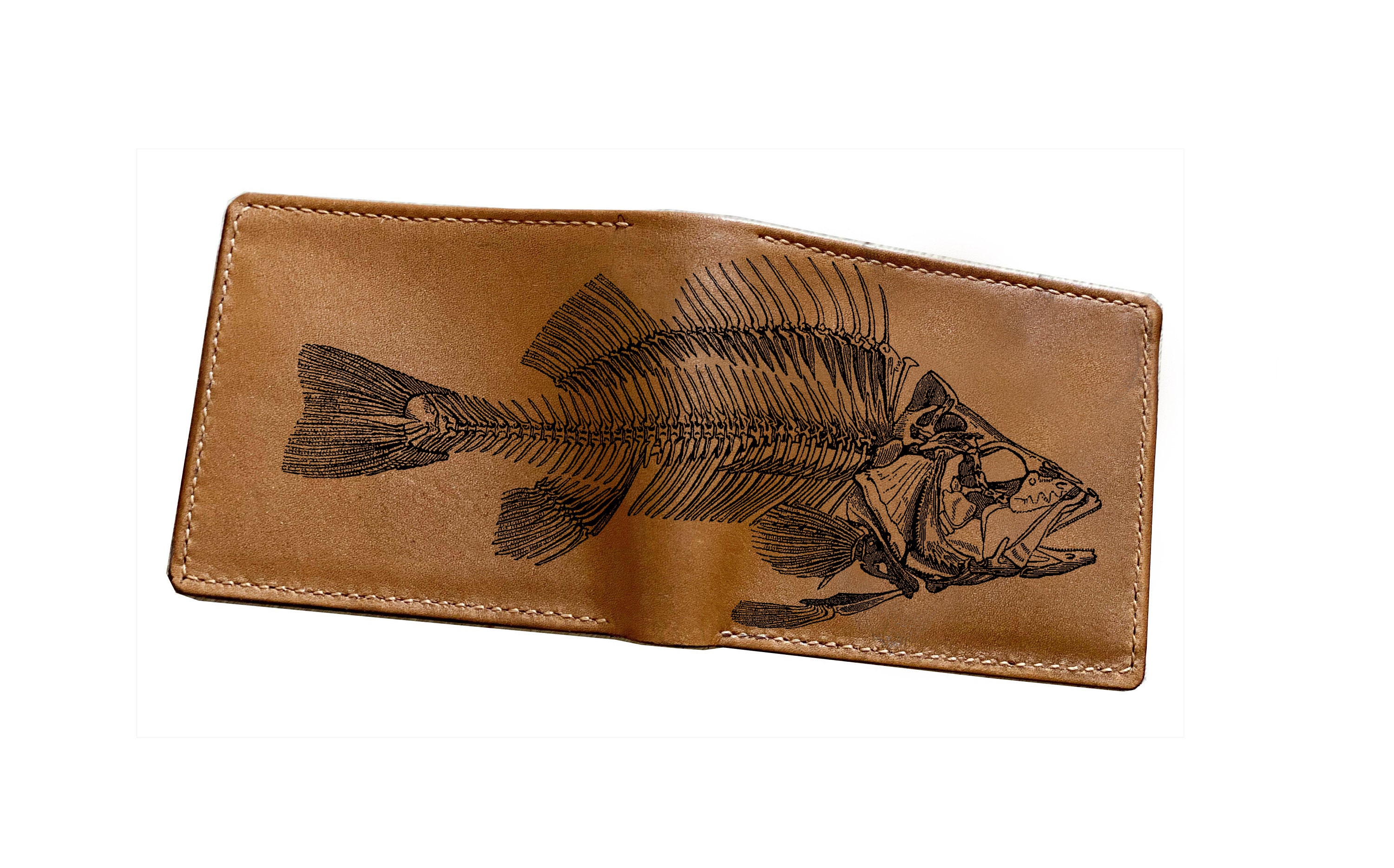 Personalized Fish Skeleton Leather Men's Wallet, Animal Wallet For Men, Fishing Anniversary Present