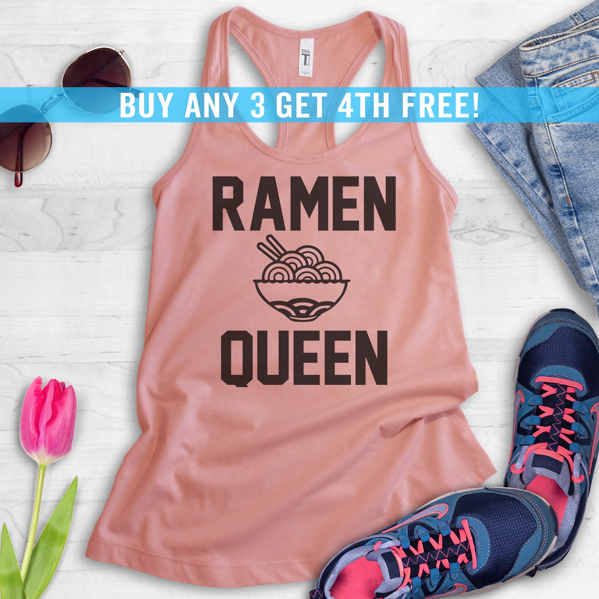 Ramen Queen Tank Top, Ladies Funny Workout Tank, Cute Yoga