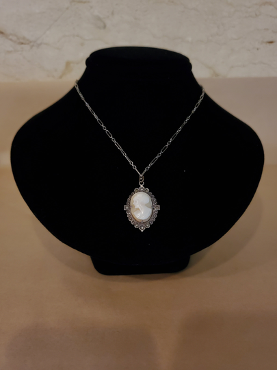 Silver Victorian Style Cameo Necklace