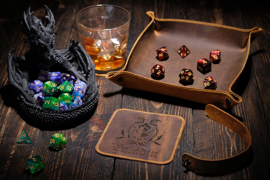 Dnd Dice Set | Leather Tray+Leather Coaster Dnd Gifts Tray