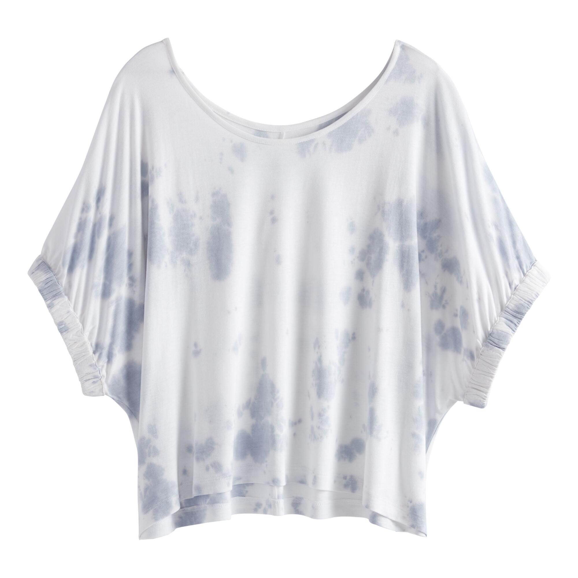 Light Blue And White Tie Dye Cloud Cropped Lounge Top by World Market