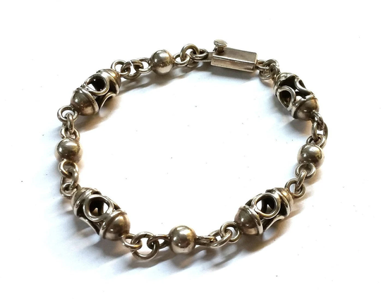 Chunky Sterling Silver Ball Chain Bracelet Taxco Mexico