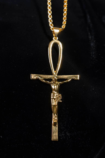 Jesus Cross Charm Necklace With Box Chain, Crystal Necklace, Icon, Unisex, Personalized Gift For Mom, Christmas Gift, Gold