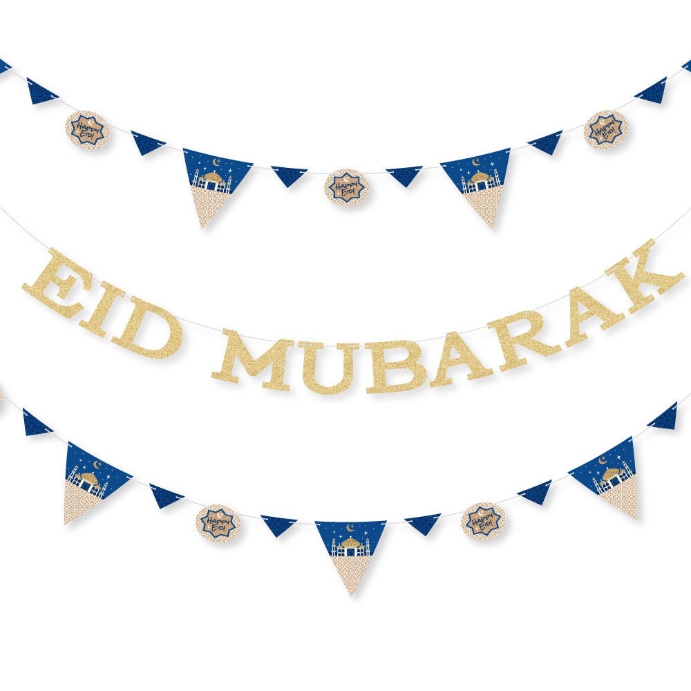 Ramadan - Letter Banner Decoration 36 Cutouts & No-Mess Real Gold Glitter Eid Mubarak Letters Happy