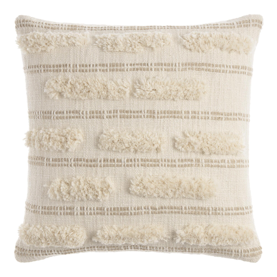 Ivory Eyelash Tufted Stripe Throw Pillow: White - Square by World Market