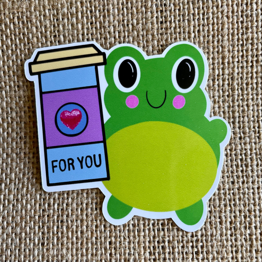 Frog With Coffee Sticker, Gift For You, Sharing Is Caring, Laptop Decal, Planner Water Bottle Sticker Decal