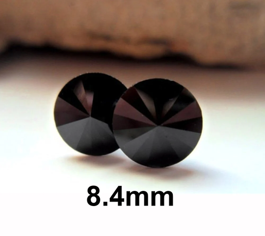 8.4mm Jet Black Rivoli Rhinestone Stud Earrings, Crystal Studs, Small Earrings