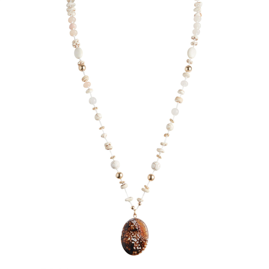 Semiprecious Agate Stone Beaded Pendant Necklace: White by World Market