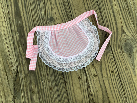 Pink White Checkered Apron Children Apron, Lace Ruffle Apron, Small Apron For Toddlers Costume Half Birthday Party Aprons