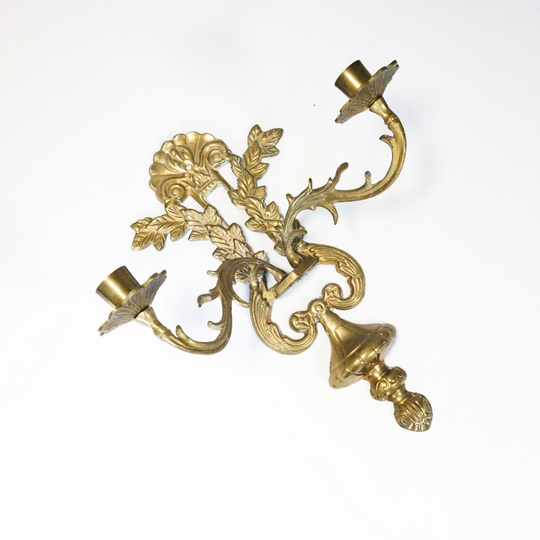Vintage Brass Candle Sconce, Retro Two Arm Holder, Heavy Solid Brass, Hollywood Regency